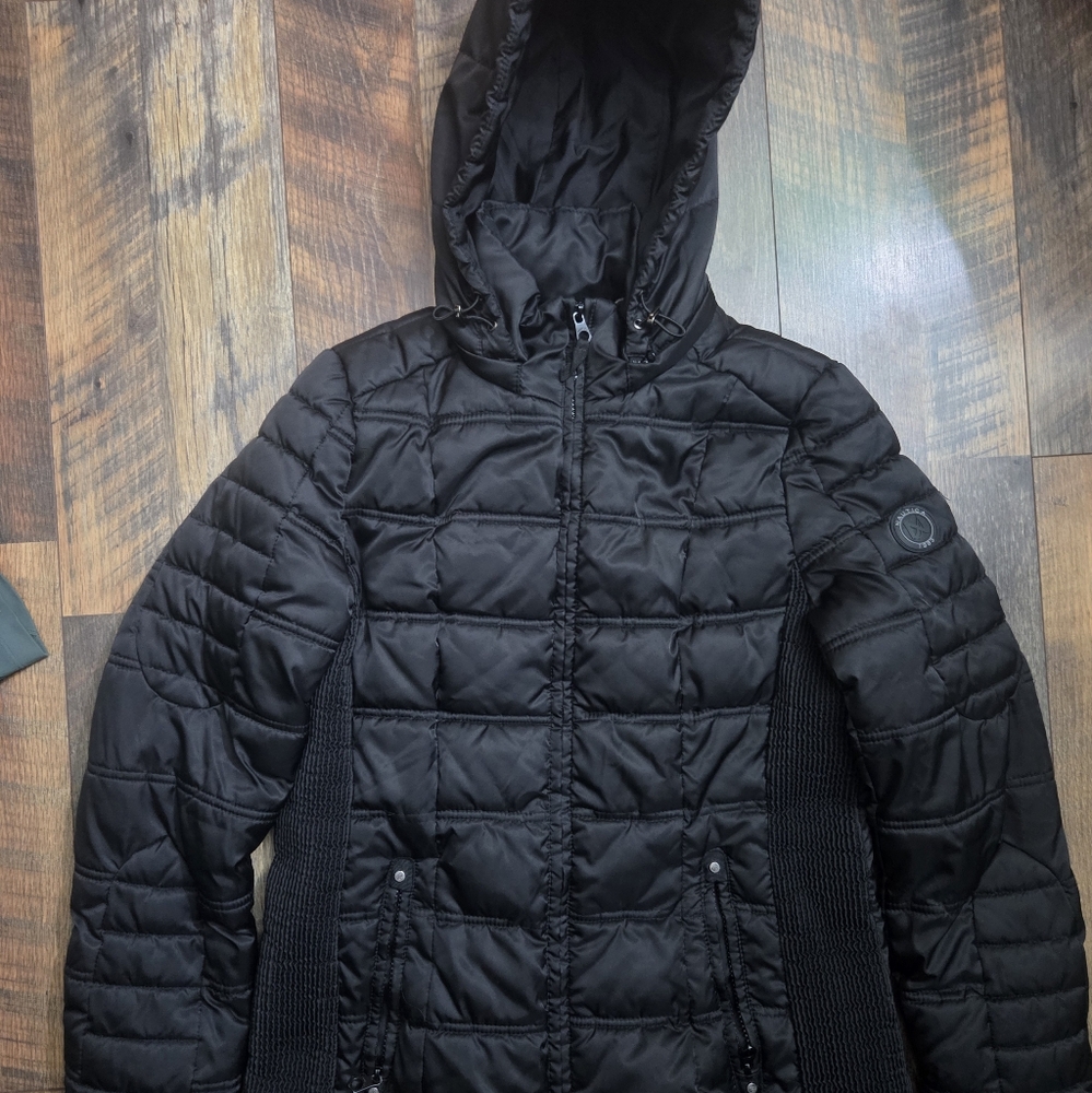 Nautica Black Quilted Jacket with Logo Women Medium